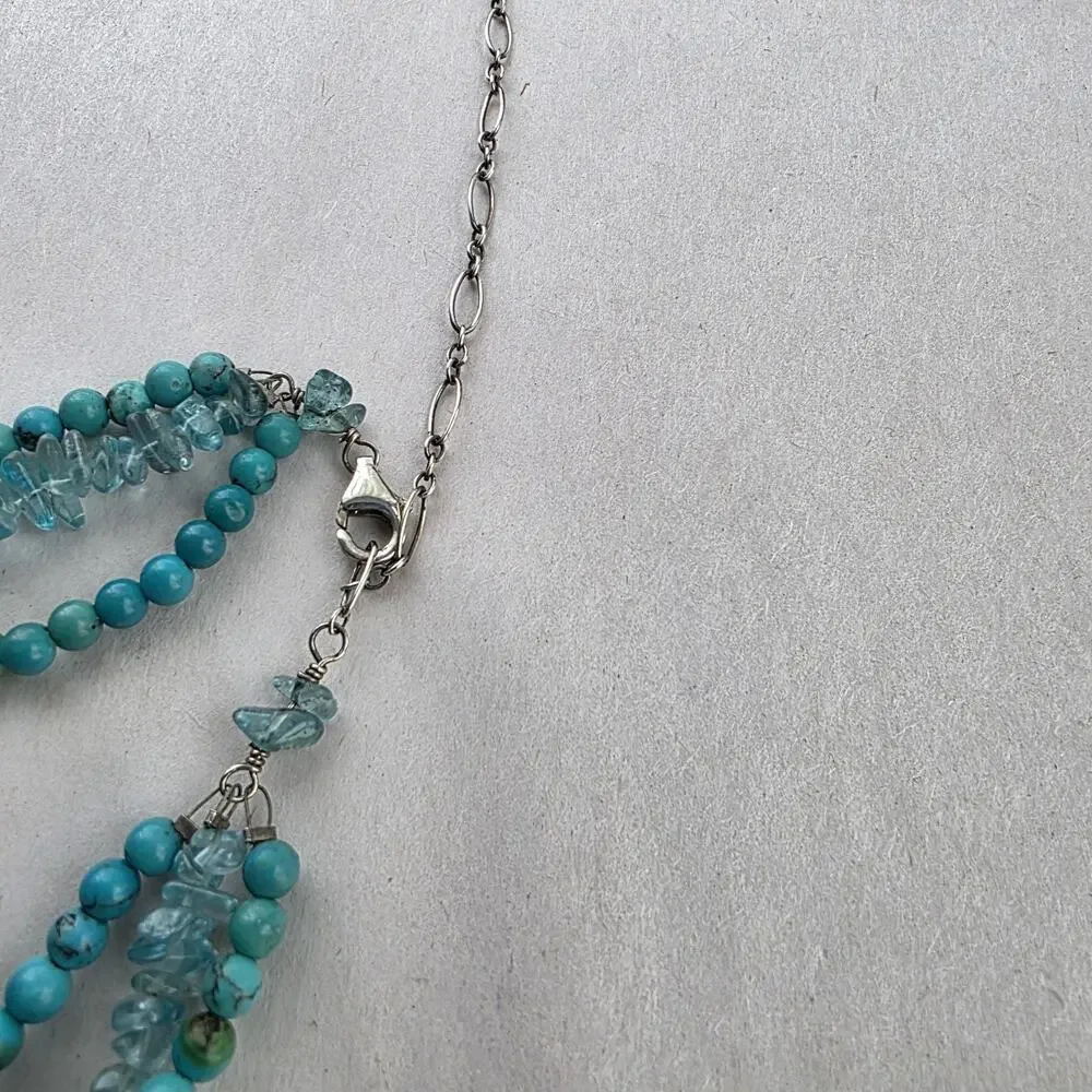 Handmade 925 Stamped Sterling Silver Choker Necklace‎ Turquoise Aquamarine New